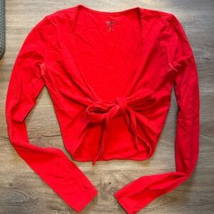 Sunday Best Vibrant Red Tie-Front Blouse